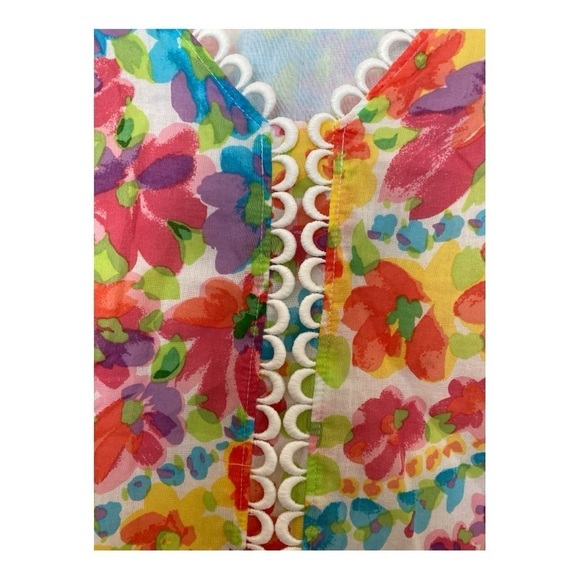 Talbots top,cap sleeves, multicolored pastels size M, trim on neck,front,sleeves - Picture 2 of 6